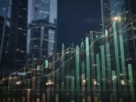 Abstrakte Darstellung von Börsendaten mit leuchtenden Linien und Balken, die ein durchschnittliches Handelsvolumen in einer Finanzumgebung symbolisieren. - Foto: über boerse-global.de