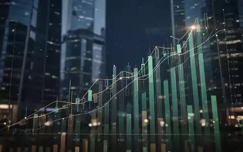 Abstrakte Darstellung von Börsendaten mit leuchtenden Linien und Balken, die ein durchschnittliches Handelsvolumen in einer Finanzumgebung symbolisieren. - Foto: über boerse-global.de