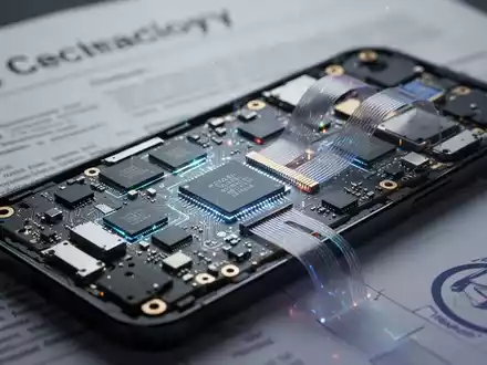 Close-up of a disassembled smartphone motherboard with glowing microchips, symbolizing tech regulation and right-to-repair issues. - Foto: über boerse-global.de