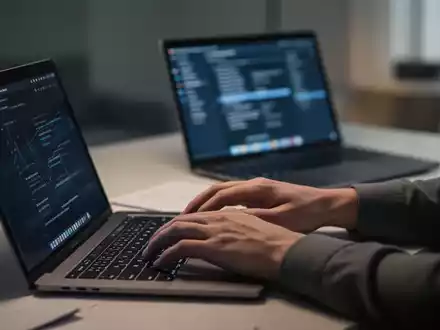 Hände tippen auf einer Laptoptastatur, im Hintergrund ein zweiter unscharfer Laptopbildschirm, der mehrere Home-Office-Jobs andeutet. - Foto: über boerse-global.de