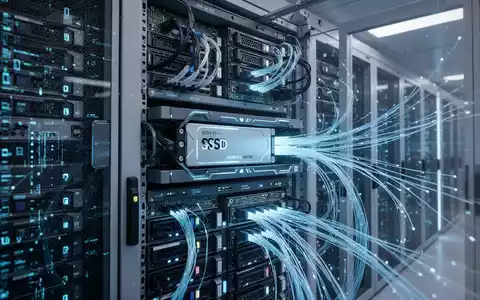 Server racks with glowing blue lights and visible solid-state drives (SSDs) in a high-tech data center. - Foto: über boerse-global.de