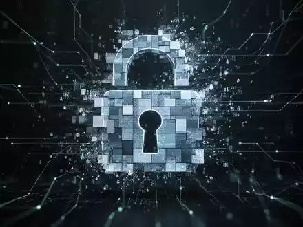 A digital padlock icon dissolving into streams of data, symbolizing the shift from traditional security to advanced cybersecurity measures. - Foto: über boerse-global.de