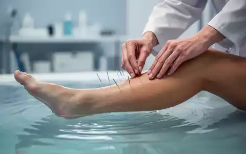 Ein Bein ist im Wasser, eine Hand übt Druck auf einen Akupunkturpunkt aus. Eine Metapher für Akupressur und Hydrotherapie. - Foto: über boerse-global.de