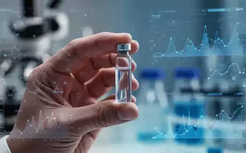 Nahaufnahme einer Hand, die ein Reagenzglas mit einer Flüssigkeit hält, im Hintergrund verschwommene Laborgeräte. - Foto: über boerse-global.de
