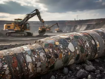Nahaufnahme einer Mineralien-Gesteinsprobe mit Bergbauausrüstung im Hintergrund. - Foto: über boerse-global.de