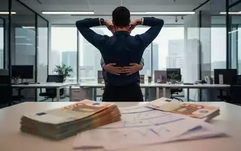 Eine Person dehnt ihren Rücken in einem Büroumfeld, mit Euro-Banknoten im Vordergrund, die Arbeitgeberzuschuss symbolisieren. - Foto: über boerse-global.de