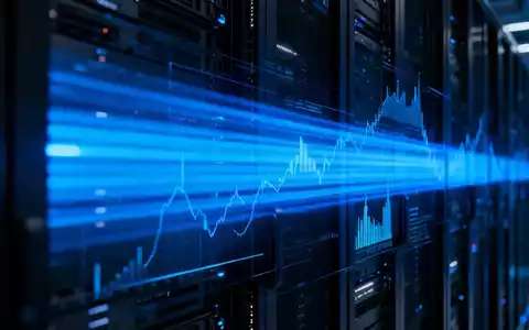 Abstrakte Darstellung von Finanzdaten und Technologie mit blau beleuchteten Serverracks und digitalen Grafiken. - Foto: über boerse-global.de