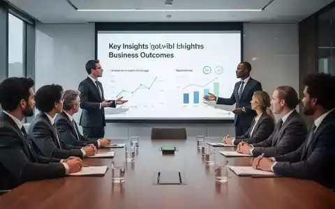 Executives in a modern boardroom, one presenting a concise, data-driven slide with key insights and business outcomes, to an attentive audience. - Foto: über boerse-global.de