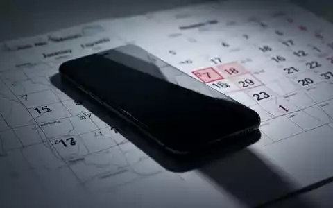 A dark, unbranded smartphone silhouette with a long shadow, hinting at a delay. A blurred calendar in the background shows a future date. - Foto: über boerse-global.de