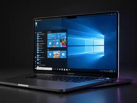 A modern MacBook Pro displaying a virtualized Windows desktop, seamlessly integrated with macOS. Symbolizes cross-platform compatibility. - Foto: über boerse-global.de