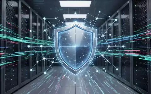 A glowing digital shield icon symbolizing DNS protection, overlaid on a network diagram with abstract data streams. - Foto: über boerse-global.de