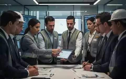 Eine Gruppe von Fachleuten bei einer Sicherheitsschulung in einem modernen Büro. Eine Person demonstriert auf einem Tablet. - Foto: über boerse-global.de