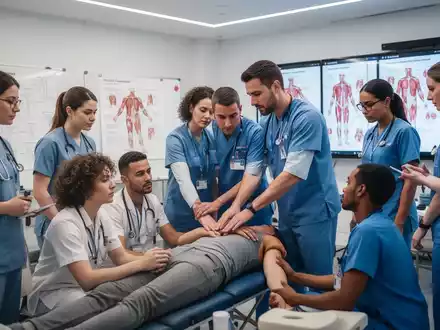Eine Gruppe von Physiotherapeuten und Therapeuten nimmt an einer praktischen Schmerztherapie-Ausbildung teil. - Foto: über boerse-global.de