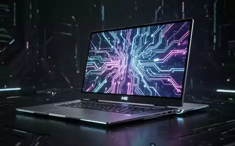 A sleek, futuristic laptop with a vibrant OLED display showing abstract, glowing circuit board patterns. The laptop is ultra-thin. - Foto: über boerse-global.de