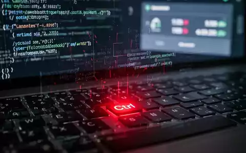 Nahaufnahme einer Computertastatur mit rotem Licht, das von der 'Strg'-Taste ausgeht, und fragmentiertem Code auf einem Bildschirm. - Foto: über boerse-global.de