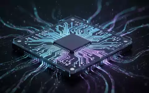 Close-up of a glowing, intricate silicon chip with circuit pathways in cool blue and purple tones, symbolizing advanced technology. - Foto: über boerse-global.de
