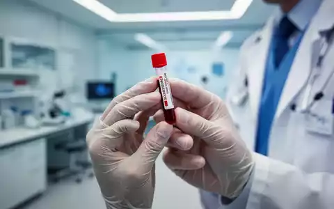 Nahaufnahme der Hände eines Arztes, der ein Blutröhrchen in einem modernen Labor hält, symbolisiert Cholesterinmanagement und medizinische Forschung. - Foto: über boerse-global.de