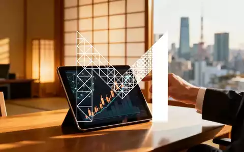 Eine Hand in einem Anzug zeigt auf ein Tablet mit einem Kryptowährungschart und Blockchain-Grafiken in einem modernen Büro. - Foto: über boerse-global.de
