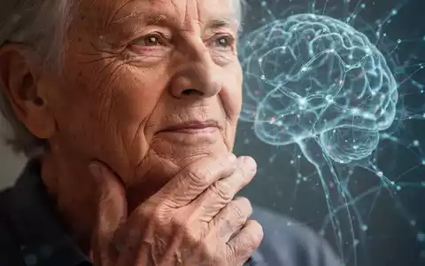 Eine ältere Hand berührt nachdenklich das Kinn, im Hintergrund angedeutete neuronale Netzwerke, die kognitiven Abbau symbolisieren. - Foto: über boerse-global.de