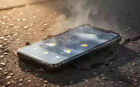 A smartphone on a hot surface, its screen showing a high temperature, with subtle heat haze around it. - Foto: über boerse-global.de
