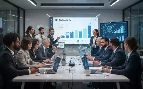 HR-Mitarbeiter in einem modernen Büro, die an einem Training zu KI und digitalen Tools teilnehmen, mit Bildschirmen, die Daten anzeigen. - Foto: über boerse-global.de