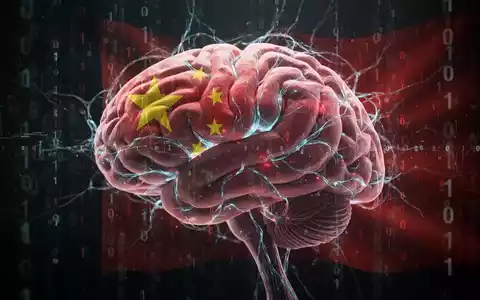 A stylized digital brain with glowing neural pathways and binary code, subtly incorporating a Chinese flag pattern. - Foto: über boerse-global.de