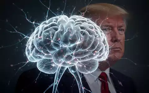 A glowing digital brain with neural pathways, with a subtle silhouette of Donald Trump in the background, symbolizing AI and political influence. - Foto: über boerse-global.de
