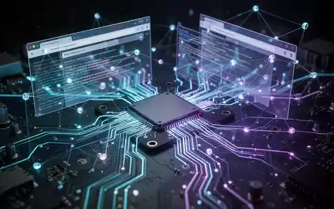 A glowing circuit board representing an SSD, overlaid with abstract web browsing elements, symbolizing a data vulnerability. - Foto: über boerse-global.de