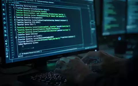 Close-up of hands typing commands on a glowing computer terminal screen during an operating system installation process. - Foto: über boerse-global.de