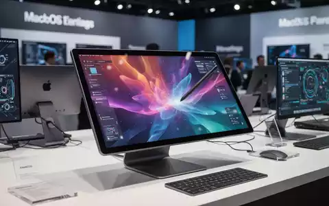 A close-up of a hand using a stylus on a sleek, modern touchscreen monitor, with other tech hardware in the background. - Foto: über boerse-global.de