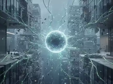 Abstract image representing AI and corporate restructuring, with glowing neural pathways intersecting minimalist architectural elements. - Foto: über boerse-global.de