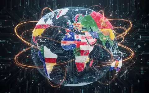 National flags subtly integrated with circuit board patterns, forming a digital globe, symbolizing sovereign AI strategies. - Foto: über boerse-global.de