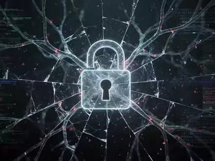 A digital padlock icon overlaid on a fractured, glowing neural network, symbolizing AI vulnerabilities and broken safety protocols. - Foto: über boerse-global.de