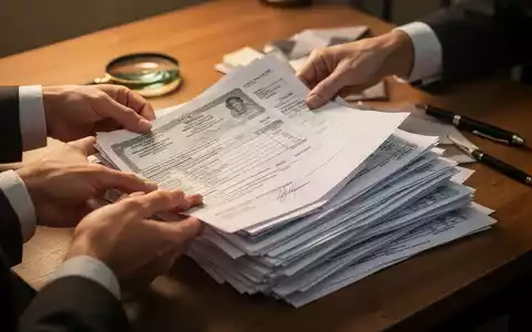 Hände sortieren sorgfältig wichtige Dokumente wie Geburtsurkunden und Finanzunterlagen auf einem Schreibtisch, beleuchtet von warmem Licht. - Foto: über boerse-global.de
