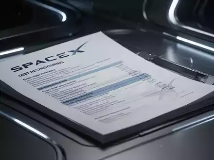 Eine futuristische Darstellung von Finanzdokumenten und Daten, die auf eine Schuldensanierung von SpaceX hinweisen. - Foto: über boerse-global.de