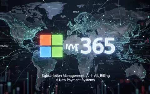 A glowing Microsoft 365 logo with digital lines and data streams, representing subscription management and AI billing over global financial networks. - Foto: über boerse-global.de
