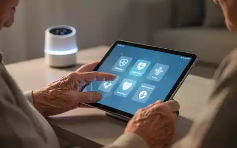 Close-up of a senior person's hands using a tablet, with a smart home device in the soft-focus background, symbolizing digital assistance. - Foto: über boerse-global.de