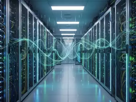 Ein Serverraum mit leuchtenden Servern und Datenflüssen, der Technologie und Finanzinnovation symbolisiert. - Foto: über boerse-global.de