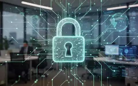 Ein stilisiertes digitales Vorhängeschloss über einem Netzwerk leuchtender Datenlinien, das Datensicherheit und Compliance symbolisiert. - Foto: über boerse-global.de
