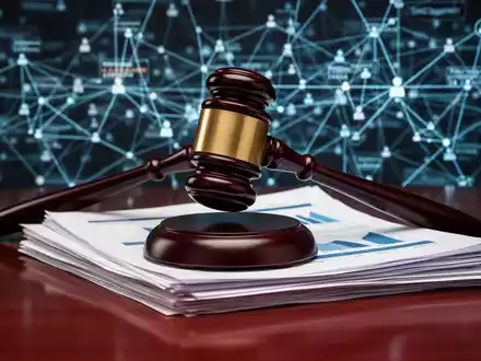 Ein stilisierter Richterhammer schlägt auf Finanzdokumente, mit einem verschwommenen Netzwerk von Unternehmensstrukturen im Hintergrund. - Foto: über boerse-global.de