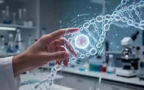 Eine Nahaufnahme einer menschlichen Hand, die mit einer leuchtenden, futuristischen biologischen Schnittstelle interagiert, die DNA oder Zellstrukturen darstellt. - Foto: über boerse-global.de