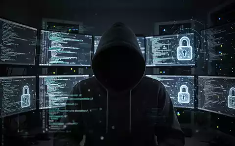 Eine Person im Kapuzenpulli, umgeben von Bildschirmen mit Code und digitalen Schlössern, symbolisiert Cyberkriminalität und KI-Betrug. - Foto: über boerse-global.de