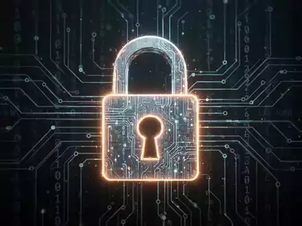 Ein stilisiertes, leuchtendes digitales Vorhängeschloss über einem dunklen Hintergrund mit Blockchain-Linien, das Sicherheit und Regulierung im Kryptobereich symbolisiert. - Foto: über boerse-global.de