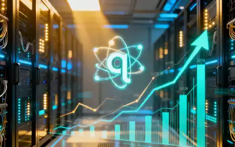 Ein stilisiertes, leuchtendes Quantenbit-Symbol, umgeben von aufsteigenden Finanzdatenvisualisierungen in einem modernen Serverraum. - Foto: über boerse-global.de