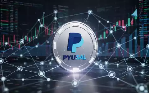 A stylized digital coin representing PayPal USD (PYUSD) with blockchain network lines in the background, symbolizing stablecoin growth. - Foto: über boerse-global.de