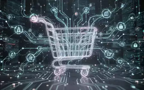 Ein abstraktes digitales Netzwerk mit leuchtenden Verbindungen, das KI-Agenten und den automatisierten Handel symbolisiert, mit Elementen, die an einen Einkaufswagen erinnern. - Foto: über boerse-global.de
