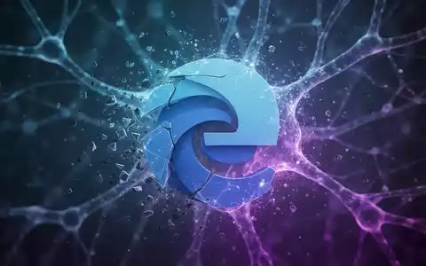 The Microsoft Edge browser logo breaking apart into glowing blue and purple AI neural network patterns. - Foto: über boerse-global.de