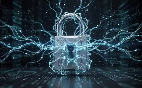 A glowing blue digital padlock intertwined with neural network lines, symbolizing AI's impact on enterprise security. - Foto: über boerse-global.de