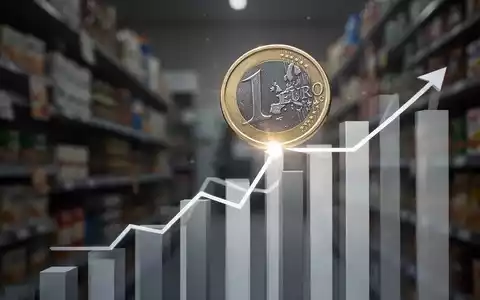 Eine einzelne Euro-Münze balanciert auf einem stilisierten, stabilen Balkendiagramm, mit verschwommenen Konsumgütern im Hintergrund. - Foto: über boerse-global.de