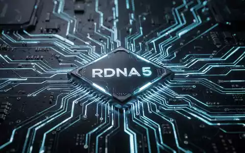 A close-up of a futuristic, glowing circuit board with a central chip labeled 'RDNA 5', symbolizing next-gen GPU technology. - Foto: über boerse-global.de